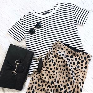 Zara 100% Cotton Striped Black/White Tee - Small